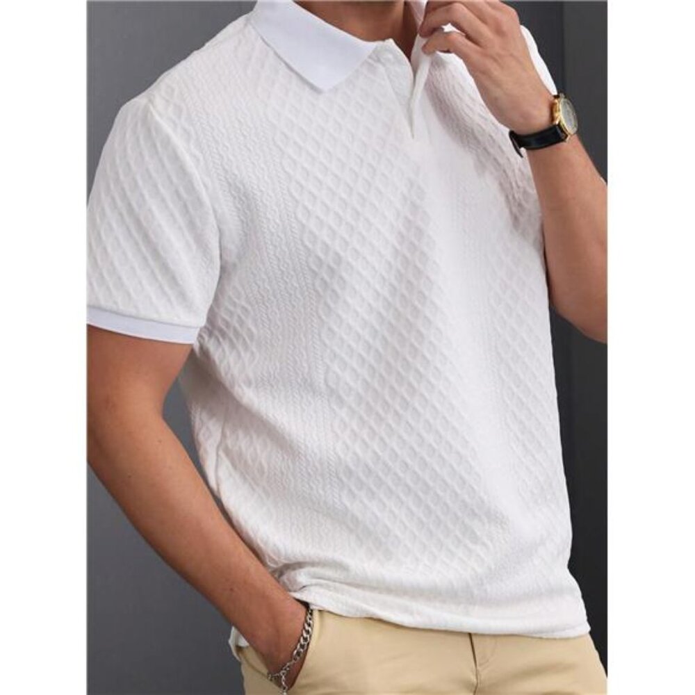Manfinity Homme Men's Solid Color Texture Polo Shirt, White Top tee for Man
